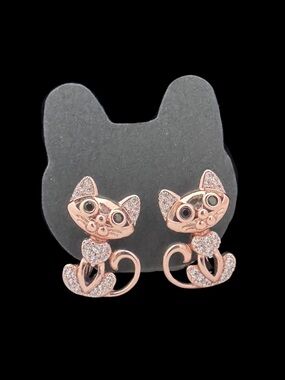 Rose Gold Cat Rhinestone Art Deco Posts